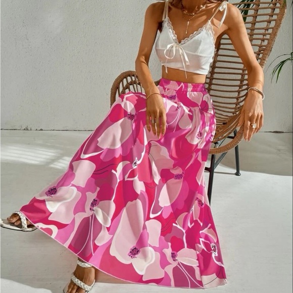 Bohemian Boho Floral Tropical Maxi Skirt Purple - Picture 3 of 17